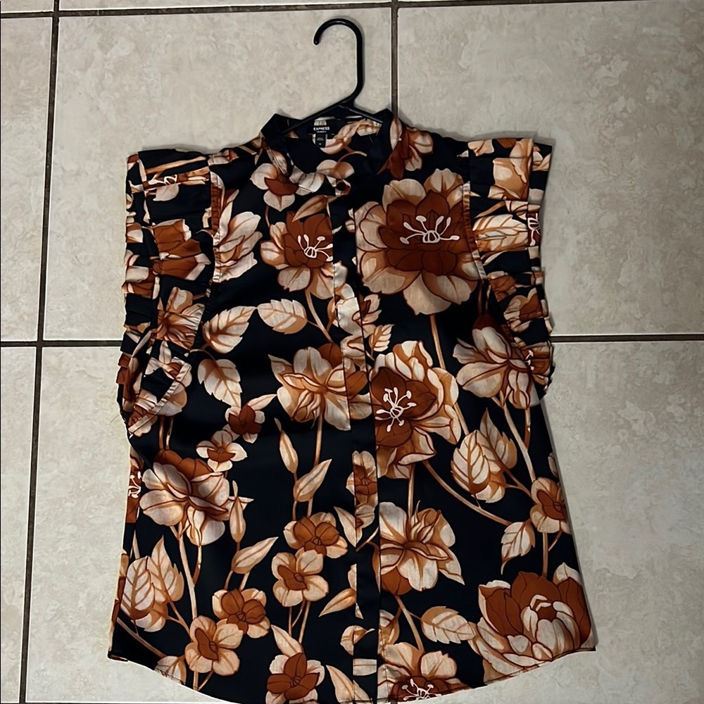 Express Brown and Gold Sleeveless Button Down Shirt